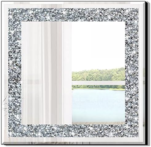 20" Square Crushed Diamond Silver Glass Mirror by QMDECOR