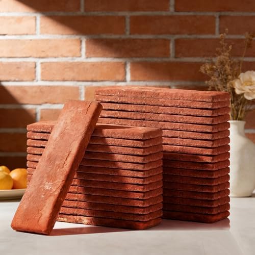 30 Pcs Red Faux Brick Veneer Tiles, 8 x 2.4 in, 3D Wall Panels by Unknown