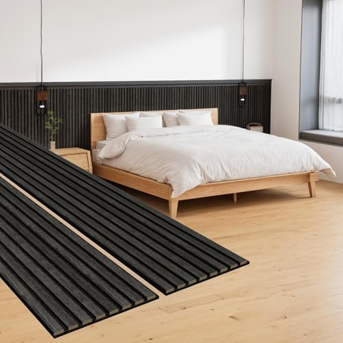 MISSDAY Wood Slat Acoustic Wall Panels, 2 Packs 47.2" x 12.6" Black Soundproof by MISSDAY