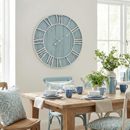 EMAX HOME Large Farmhouse Wall Clock 30 Inch Vintage Blue Wooden Wall Clock - Image 3