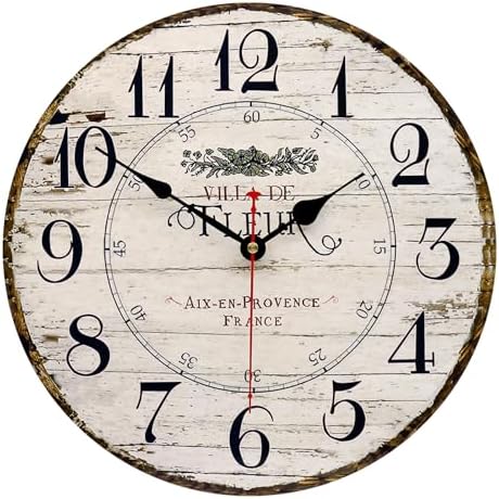 8in French Country Wooden Wall Clock Silent Large Farmhouse Home Decor by Toudorp