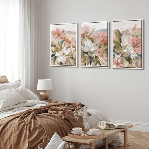 MUDECOR Framed Canvas Print Wall Art Blush Floral Abstract Neutral Botanical - Image 3
