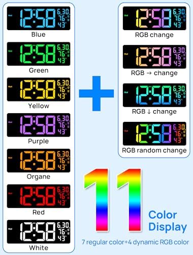 MASHI 17.3" Large Digital Wall Clock, 11 RGB Color Display - Image 3