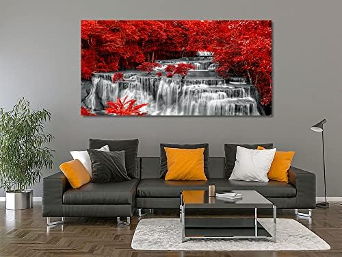 Yxbhhym Black White and Red Waterfall Canvas Wall Art- Red Tree Prints - Image 4