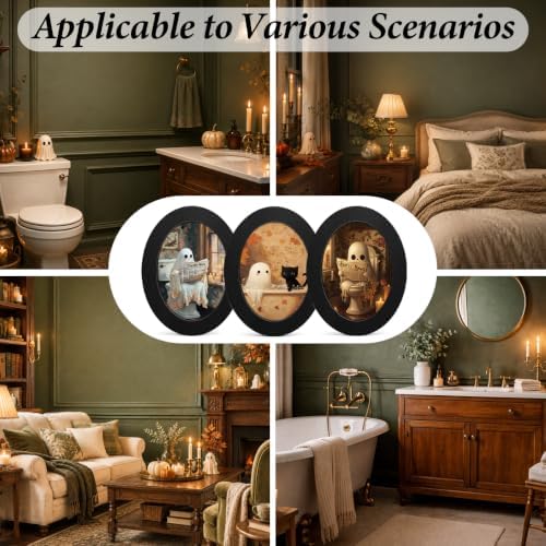 3Pcs Funny Ghost Halloween Bathroom Oval Wall Art Framed Spooky Decor - Image 6