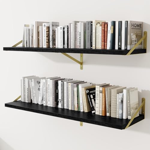 Deep Wall Shelves 48"W x 12"D Engineered Wood Floating Shelves by Venusmiles