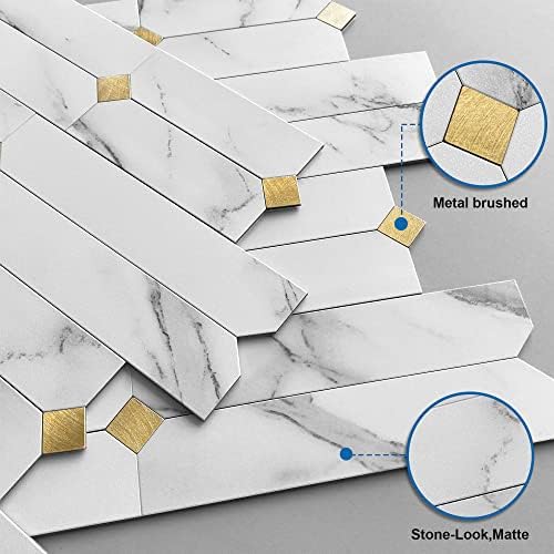 Stone Kitchen Wall Tiles Peel Stick Backsplash White Gold 10pcs - Image 2