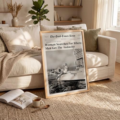 Black and White Newspapers Wall Art 20X30 in Wood Grain Frame Women Searches - Image 4