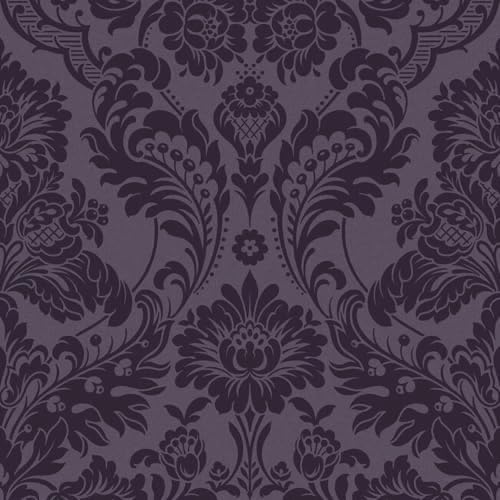 Graham & Brown Gothic Damask Flock Plum Purple and Black Paste The Wall - Image 3