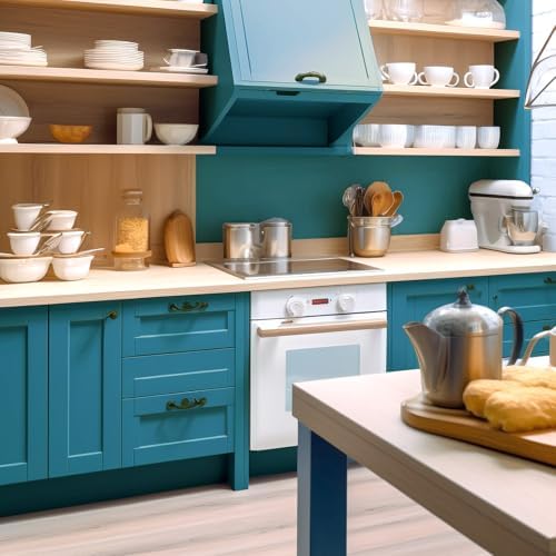 Teal Peel and Stick Wallpaper 15.7"x118" Solid Colour Contact Paper Modern - Image 3