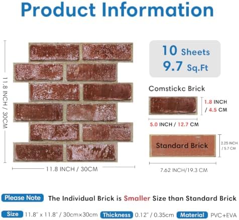 COMSTICKC 3D Faux Brick Wall Panels Peel and Stick - Image 5
