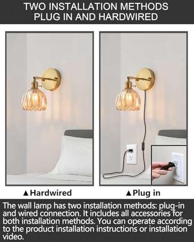 Plug in and Hardwired Wall Sconces, Luxury Vintage Tulip Crystal Glass Shade - Image 6