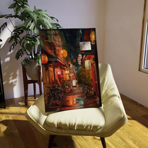 Japanese Tokyo Tea House Canvas Wall Art Asian Lantern Street Night Scene - Image 3