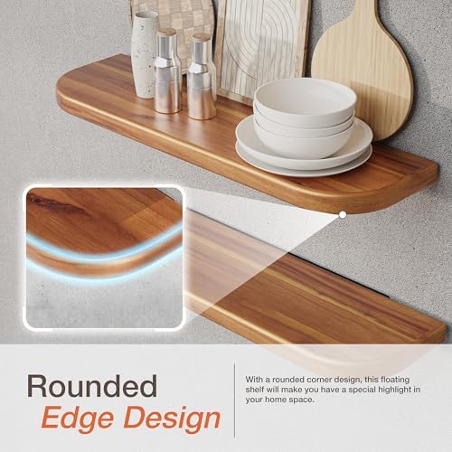 BATODA 24" Acacia Wood Floating Shelves Wall Mounted – Rustic Farmhouse Wooden - Image 3