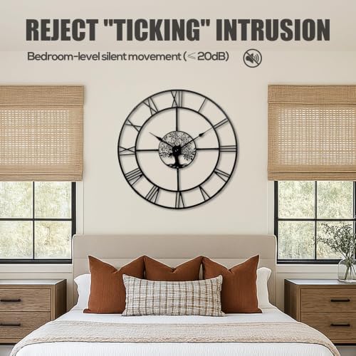 60in Large Silent Wall Clock, Easy Assembly Roman Numeral Black - Image 6