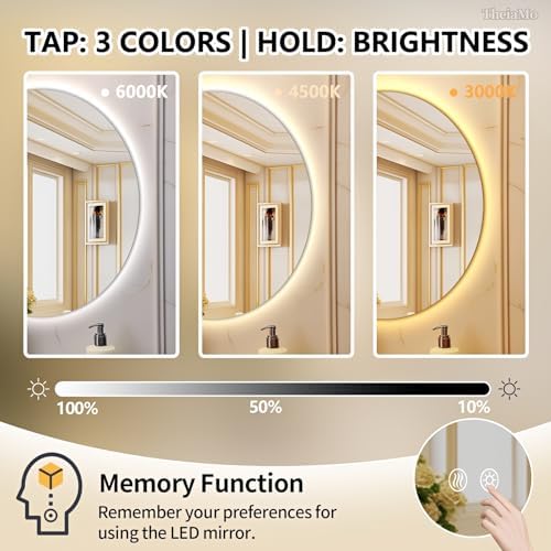 Round LED Mirror for Bathroom, Wall Mounted Vanity Mirror, 3 Colors, IP65 - Image 5