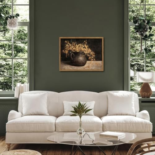 Framed Vintage Floral Wall Art, 3D Textured Sandstone Dark Still Life Flowers - Image 2