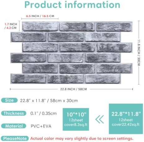 Commomy Faux Brick 3D Wall Panels, Thin UrltraLight PVC 22.8" x 11.8" - Image 6