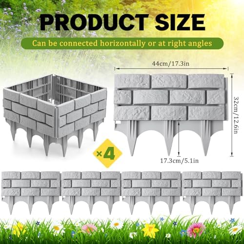 Landical 4 Pcs Gray Faux Stone Garden Fence, Landscape Edging Border - Image 2