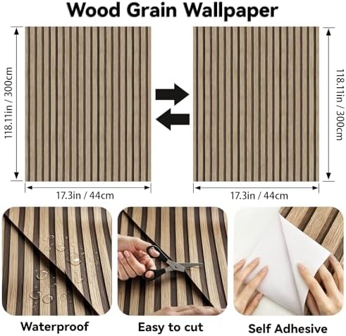 Wood Slat Peel and Stick Wallpaper Textured Contact Paper 17.3''×118'' - Image 4