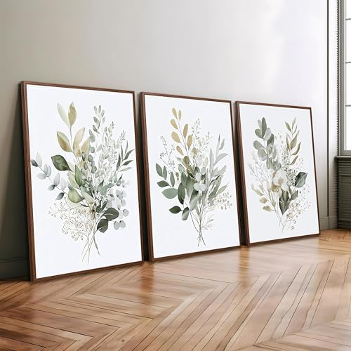 tgguytiy Sage Green Botanical Wall Art Set of 3, Eucalyptus Leaf Boho Plant - Image 2