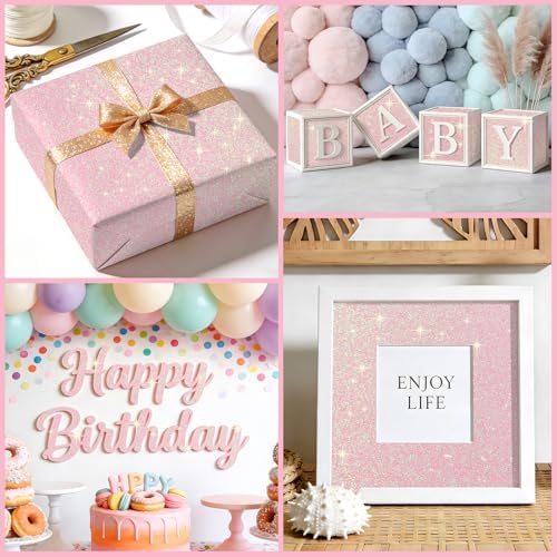 VEELIKE Pastel Pink Iridescent Glitter Wallpaper Peel and Stick Sparkly - Image 6