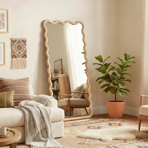 Full Length Mirror, 55”x28” Wavy Wood Floor Mirror - Image 3