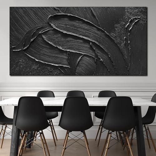 MDHKVPM Extra Large Black Abstract Painting Wall Art 3D Hand Painted Decor - Image 4