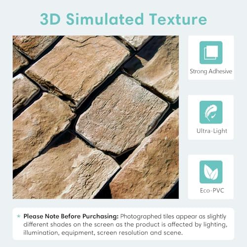 Commomy 3D Faux Stone Peel and Stick Wall Sticker 10 Pcs 11.8" x 11.8" - Image 3