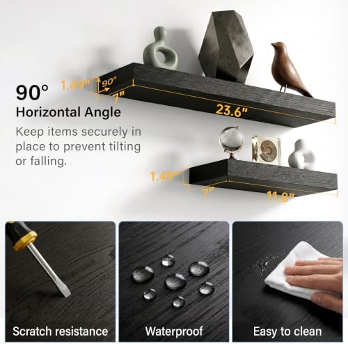 Black Floating Shelves for Bathroom, 12 Inch Small Shelves Set of 3 - Image 5