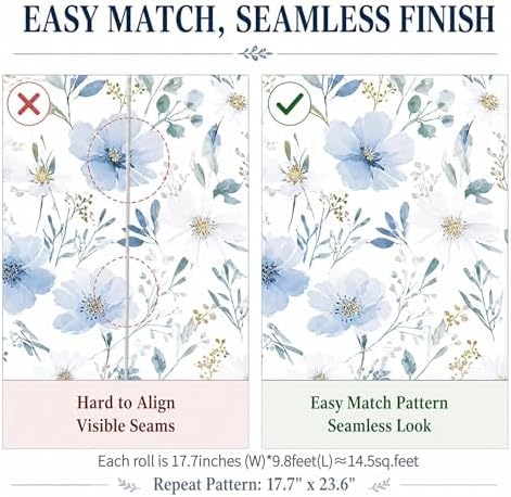 Light Blue Floral Peel and Stick Wallpaper, 17.7in x 118in - Image 5