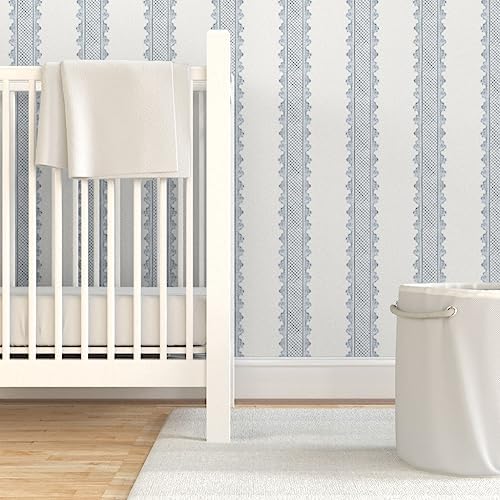 Spoonflower Preppy Blue Stripes Peel and Stick Removable Wallpaper - Image 6