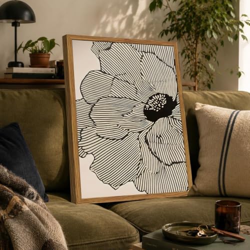 Framed Boho Floral Canvas Wall Art, Neutral Black Flower Pictures Wall Decor - Image 4