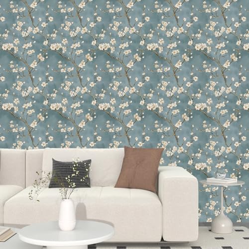 Laatse Vintage Blue White Floral Wallpaper Peel and Stick 17.5''x393'' - Image 6