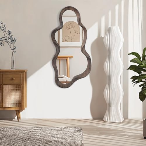 Asymmetrical Mirror, Wall Brown Irregular Wood Frame Wall Decorative Mirror - Image 2