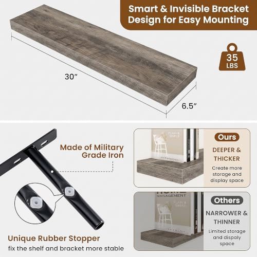 Floating Shelves for Wall, Wall Mounted Wood Shelves - Image 3