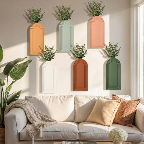 6 Pack Boho Wall Vase Wooden Hanging Planters, Classic Colors - Image 2