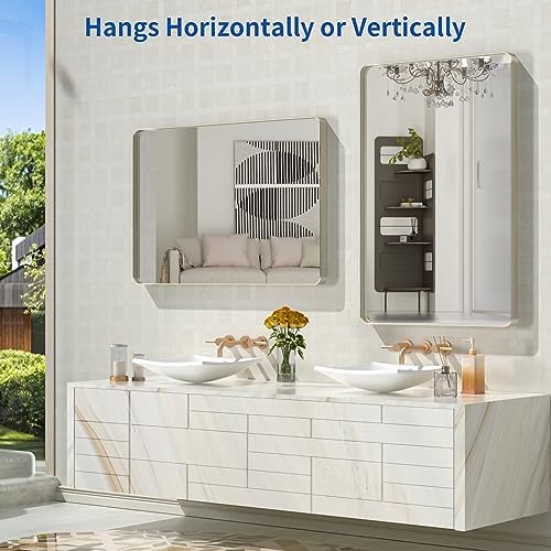 WEER Brushed Nickel Bathroom Vanity Mirror 28X36 Inch - Image 5