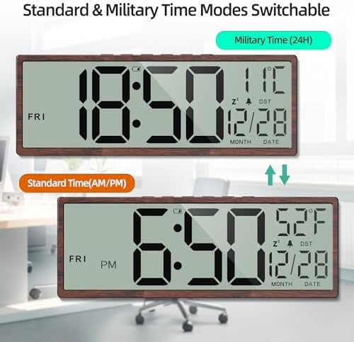 Digital Wood Wall Clock with Battery Operated, Large Number with Temperature - Image 3