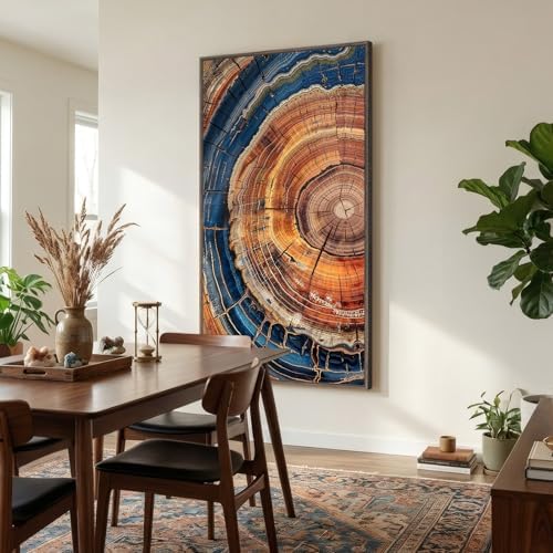 Large Framed Vertical Vintage Tree Ring Wall Art - Image 2