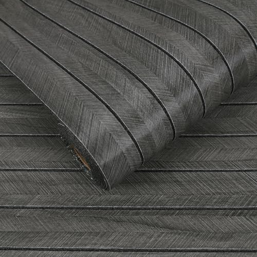 VEELIKE Modern Charcoal Wood Wall Panels 30''x118'' Herringbone Slat Peel and by VEELIKE