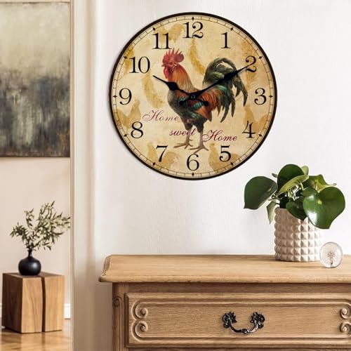 XFM Vintage Rooster Wall Clock for Kitchen 14 Inch Wooden - Image 3