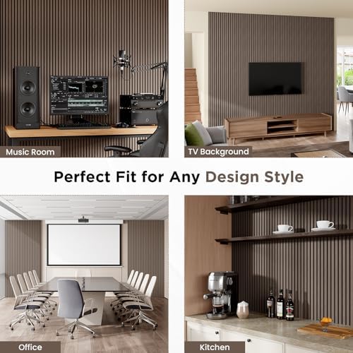 SMARTSTANDARD Wood Slat Acoustic Wall Panels 4 Pack 94"x12.6" Dark Walnut - Image 6