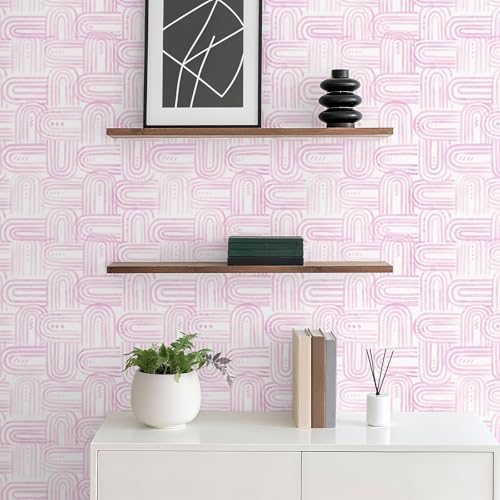 Modern Peel and Stick Wallpaper A Set of 17.3"x120" Boho Pink Contact Paper - Image 6