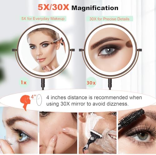 8" Rechargeable Wall Mounted Makeup Mirror Double Sided Magnifying - Image 2