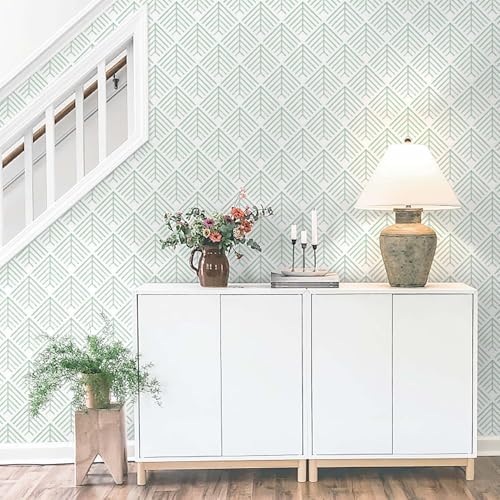 Heroad Peel and Stick Wallpaper Boho Sage Green Wallpaper Geometric Wall Paper - Image 4