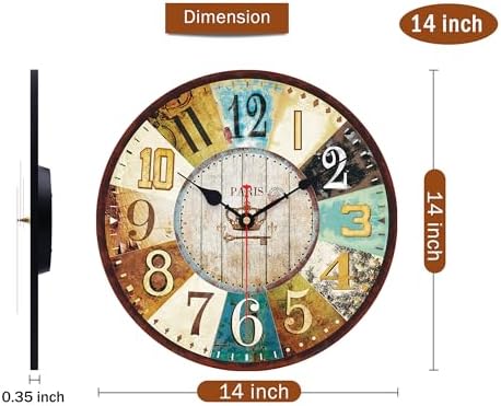 VIKMARI 14in Wooden Wall Clock Tuscan French Country Silent Home Decor - Image 3