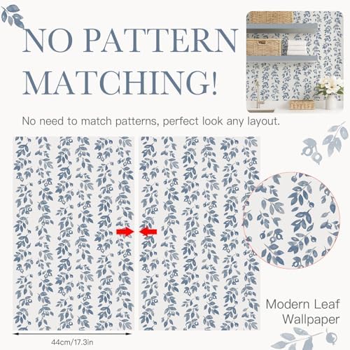 Heroad 17.3''x393'' Blue Wallpaper Vintage Peel and Stick Wallpaper Leaf - Image 3