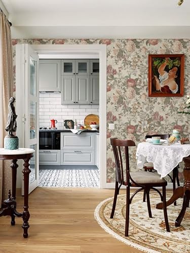 Ismoon Floral Wallpaper Peel and Stick Vintage Beige Contact Paper - Image 5