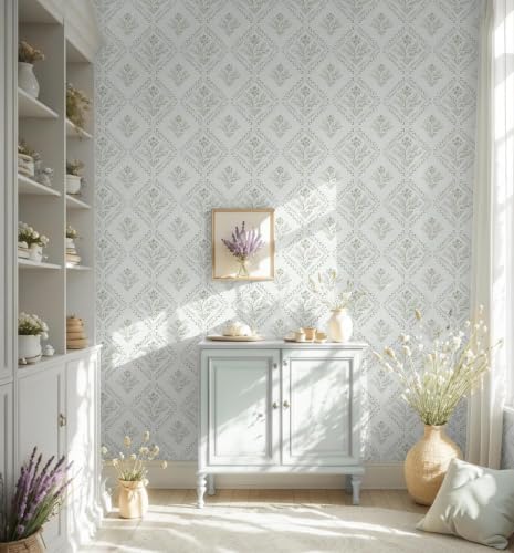 Kitico Peel and Stick Retro Bohemian Wallpaper Light Beige Contact Paper Flower - Image 2